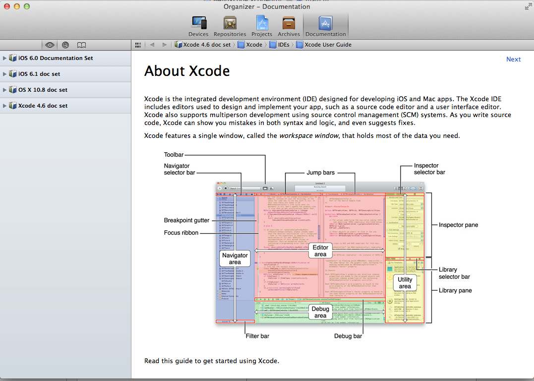 图2.12  Xcode的organizer组织中心