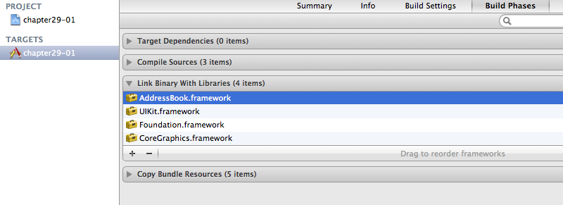 29.1 添加AddressBook.framework类库到项目中